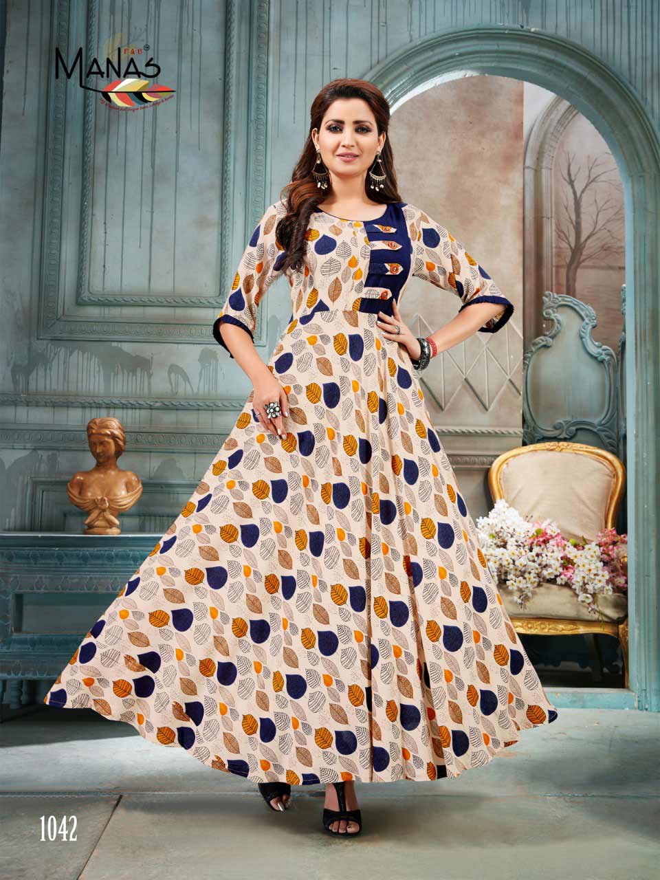 Manas Bhakti Vol 6 Long Flair Rayon Printed Gown Manas Bhakti Vol 6 Long Flair Rayon Printed Gown